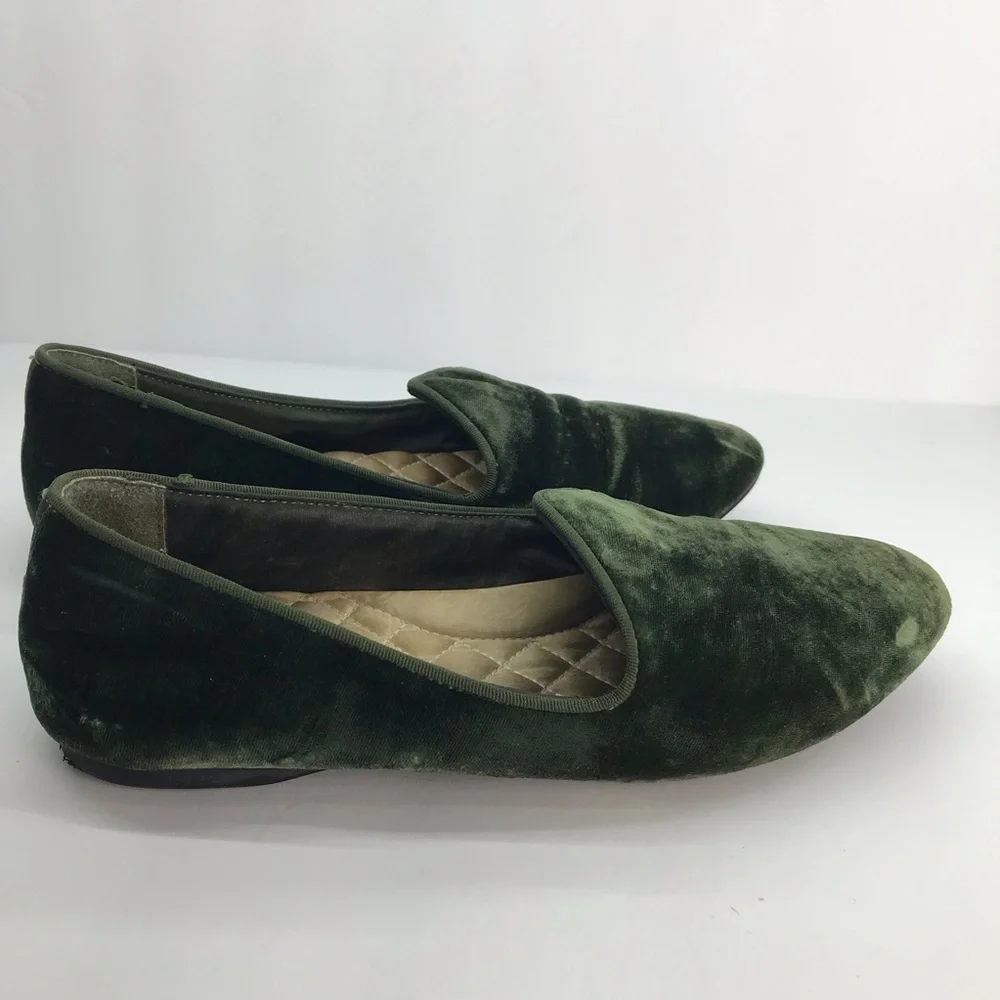 Birdies Women's The Heron Green Plush Velvet Loafers Flats Shoes